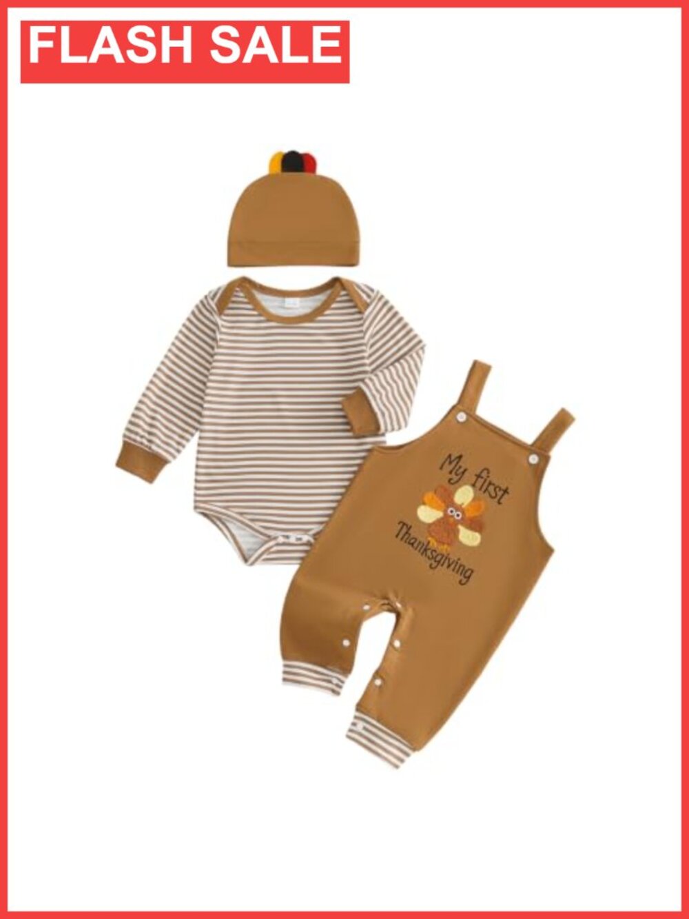 Baby Boy First Thanksgiving Outfit 3-Piece Romper Overall Set 0-18M